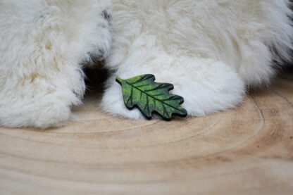 Leren magneet groen eikenblad